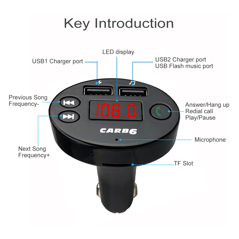Fm Transmitter Φορτιστής Αυτοκινήτου 2 x USB,SD Bluetooth Handsfree Mp3 Player με Μικρόφωνο & AUX είσοδο - Car FM Modulator